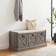 W. Trends Willow 40&quot; Farmhouse Three Drawer Storage Bench - Gray Wash/Oatmeal Linen