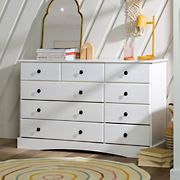 W. Trends Classic Nine Drawer Solid Wood Top Dresser with Metal Hardware – White