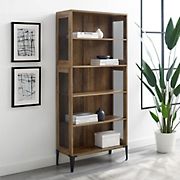 W. Trends Jasper 68&quot; Tall Bookshelf with Mesh Sides - Rustic Oak