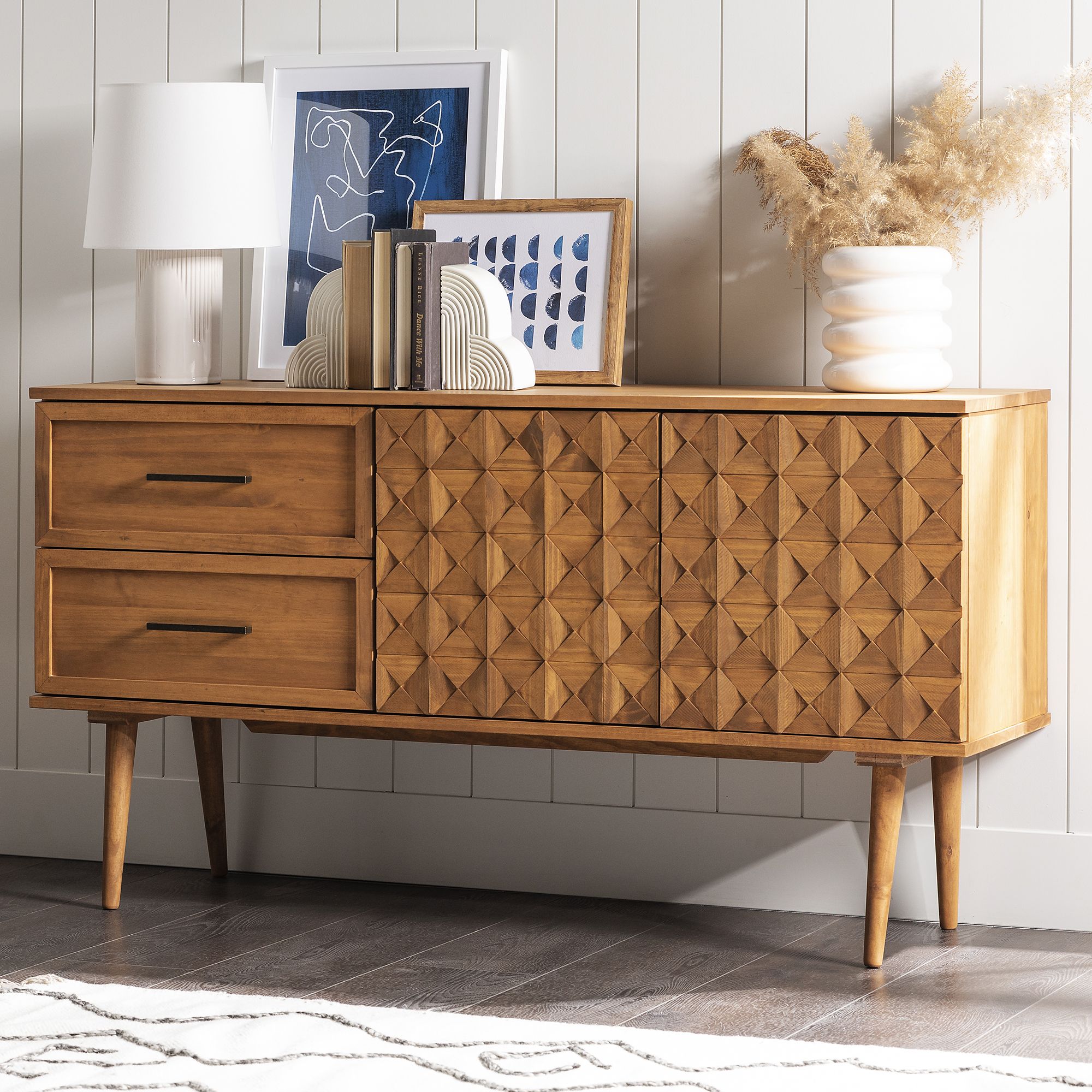 W. Trends Tessa 58&quot; Solid Wood Two Drawer Prism Sideboard
