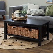 W. Trends Mission Storage Coffee Table with Baskets - Black