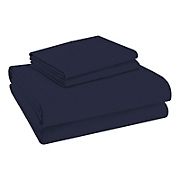 Color Sense Cool and Breathable 100% Cotton Twin Size Percale Sheet Set - Navy