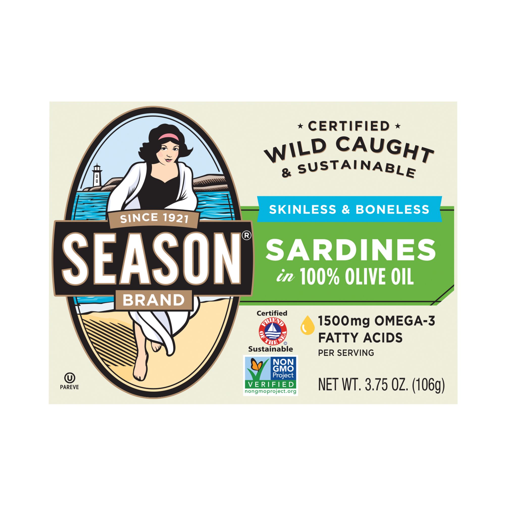 Season Brand Skinless and Boneless Imported Sardines in Olive Oil, 5 pk./3.7 oz.