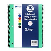Top Flight 1-Subject Poly Cover Notebooks, 10 pk. - Assorted