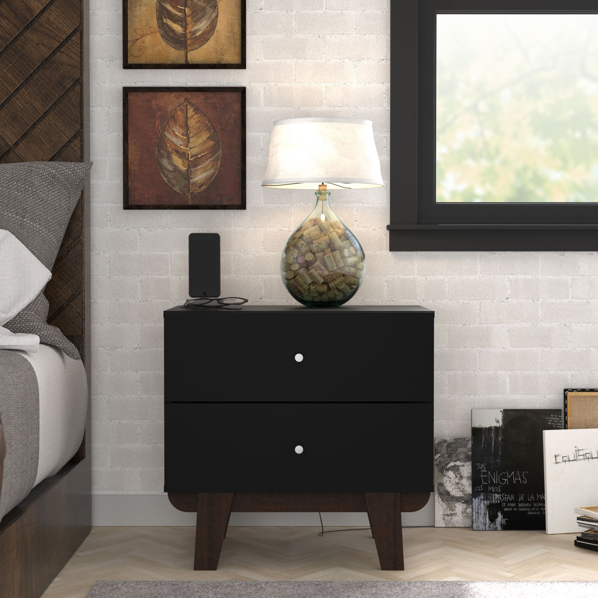 Living Essentials by Hillsdale Kincaid Wood 2 Drawer Nightstand - Matte Black