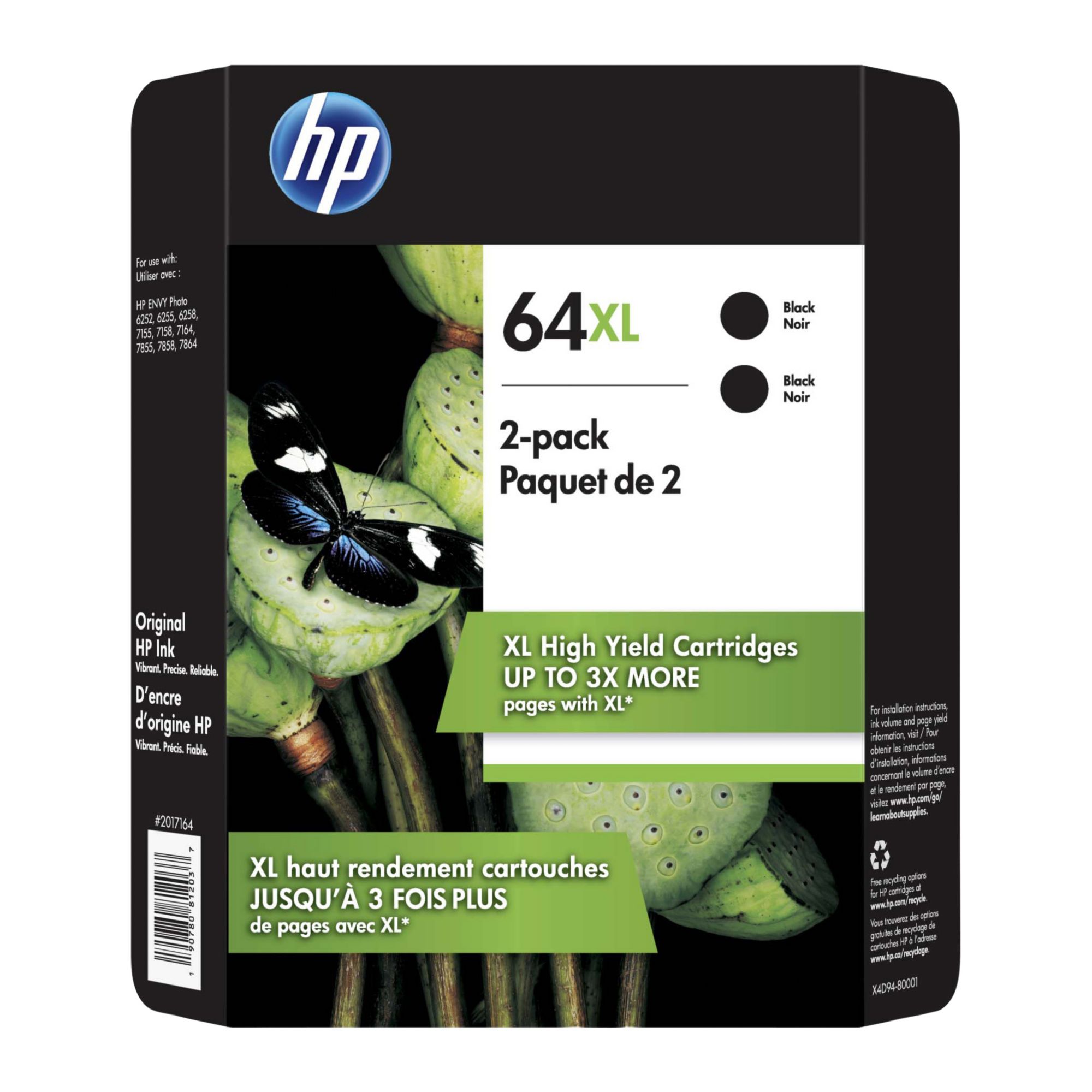 HP Inc. 64XL Black Ink Cartridge, 2 pk.