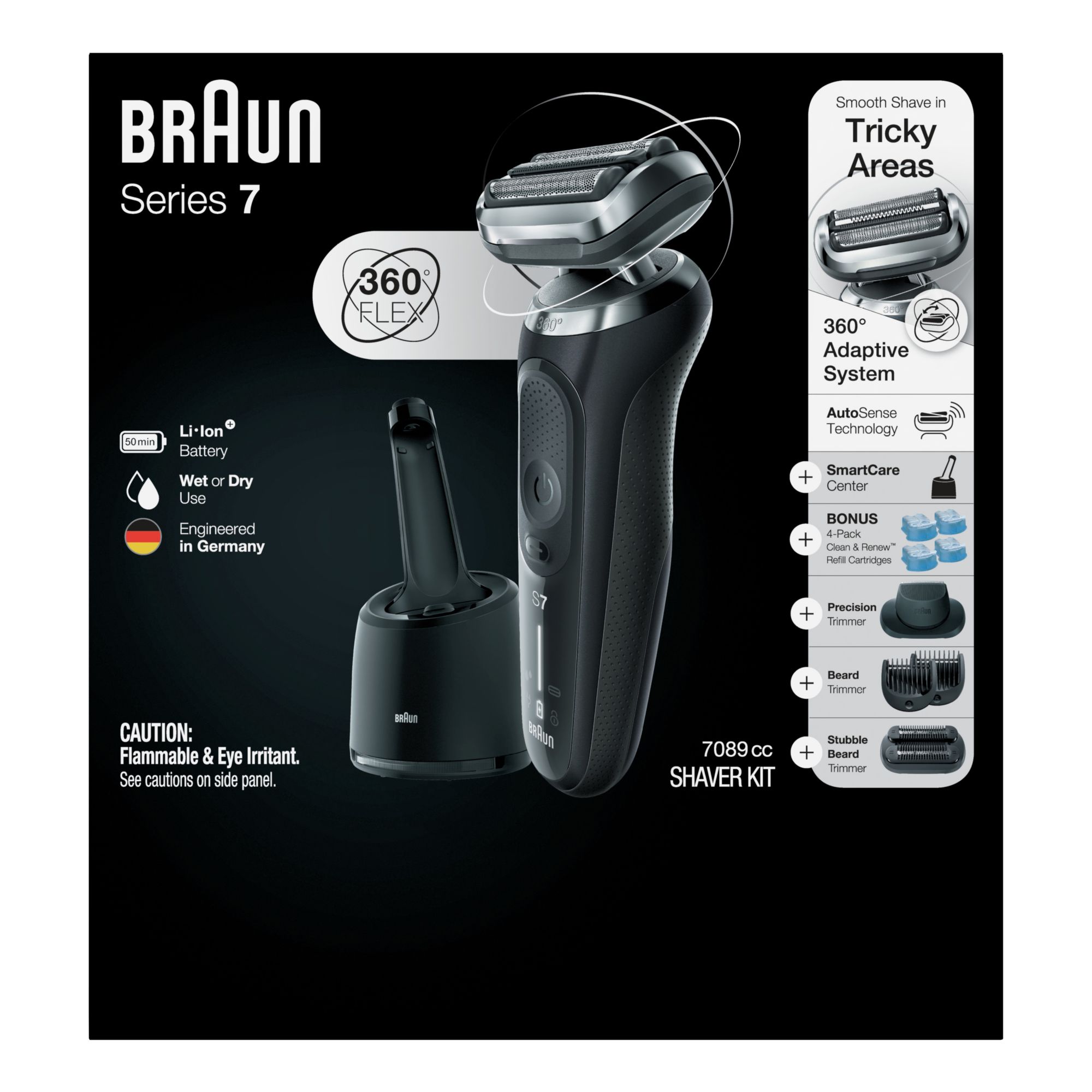 Braun Series 7 7089cc Electric Razor for Men with SmartCare Center, Refills, Precision, Beard and Stubble Trimmers