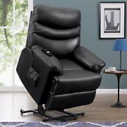 ProLounger Power Recline and Lift Chair - Black Polyurethane Fabric with Wired Controller and Side Pocket