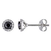 0.5 ct. t.w. Black and White Diamond Halo Stud Earrings in 14k White Gold
