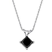 1 ct. t.w. Black Diamond Princess Cut Solitaire Necklace in 10k White Gold