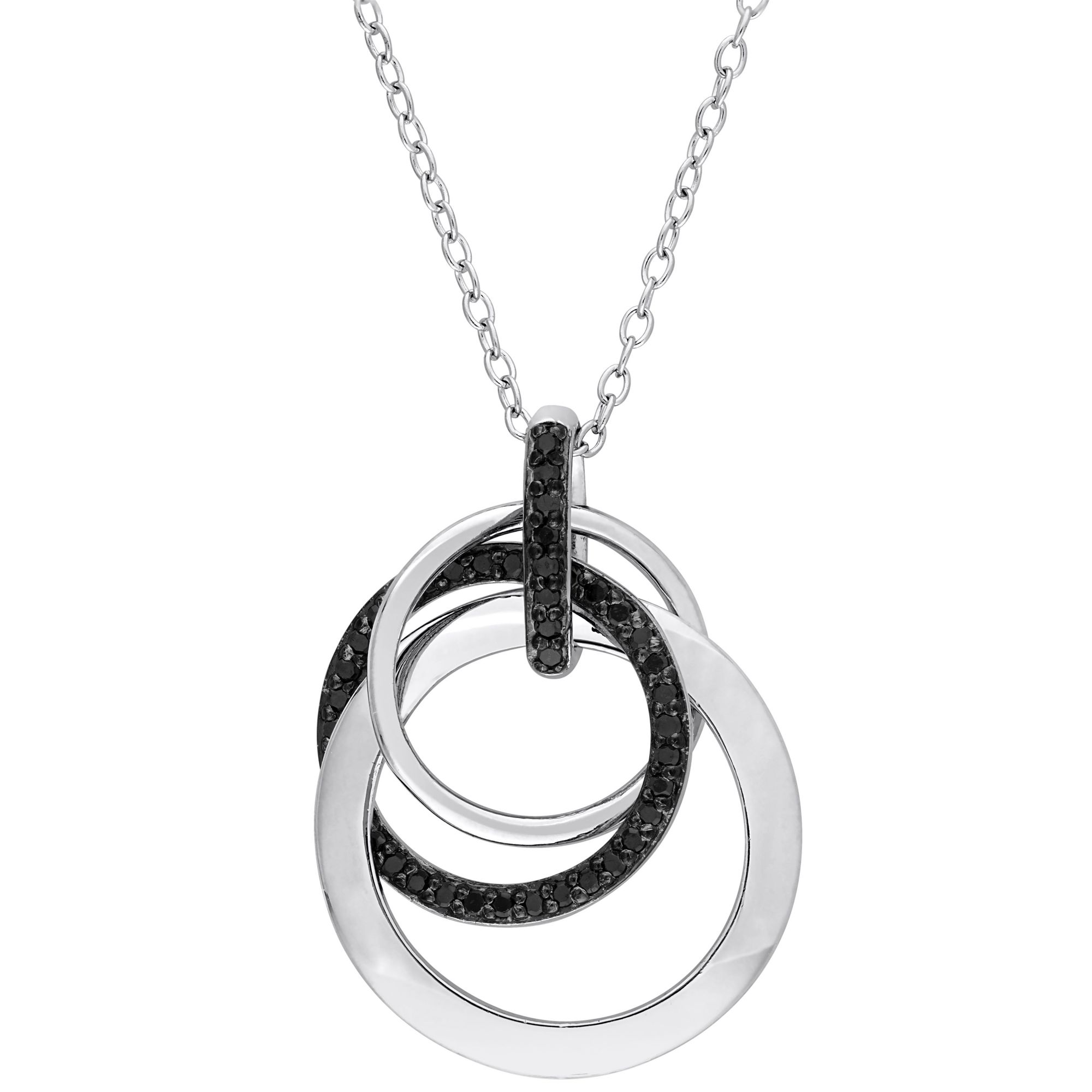 0.2 ct. t.w. Black Diamond Triple Interlocked Circles Necklace in Sterling Silver