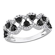 1 ct. t.w. Black and White Diamond Open Design Ring in 10k White Gold, Size 5