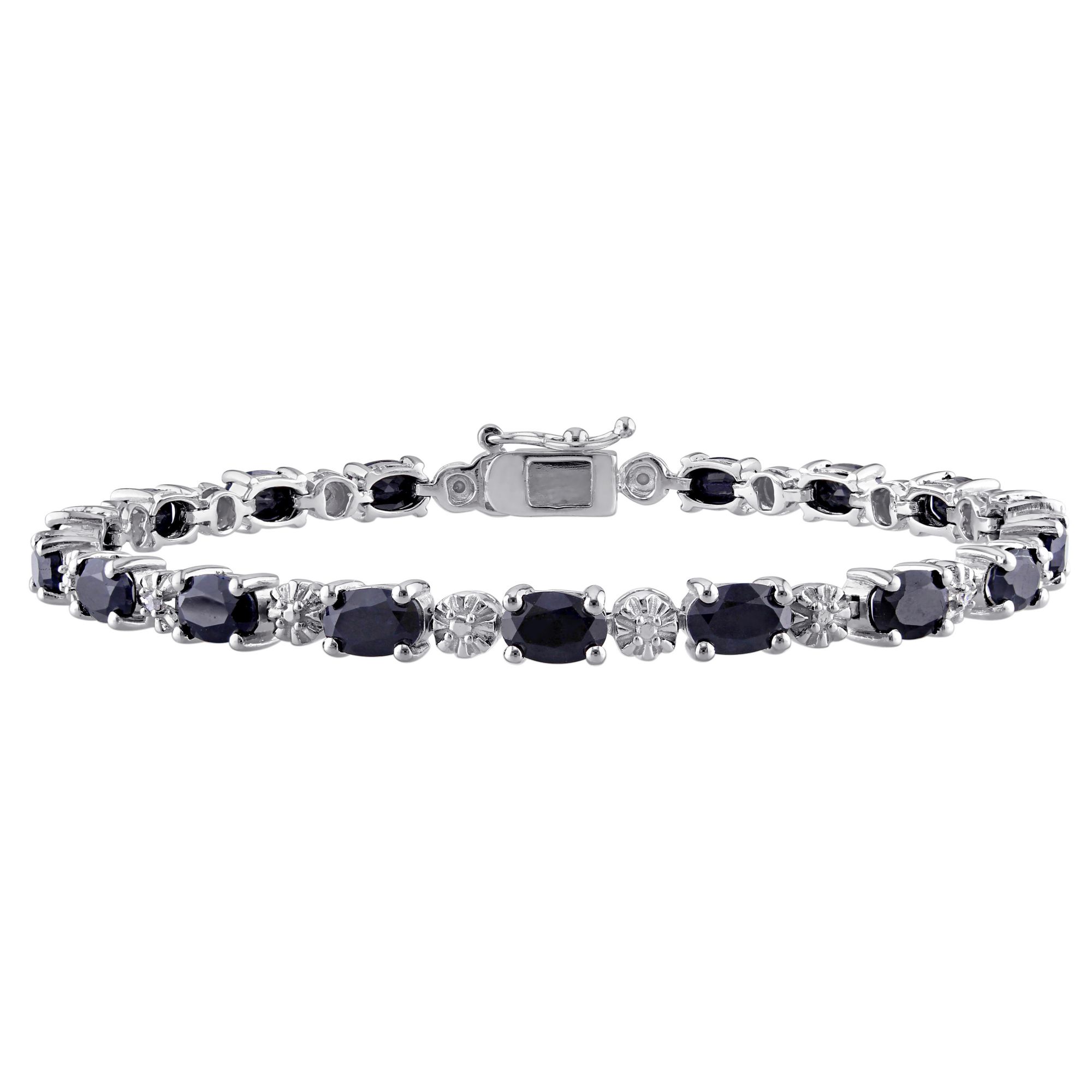 11.16 ct. t.g.w. Black Sapphire and Diamond Accent Bracelet in Sterling Silver