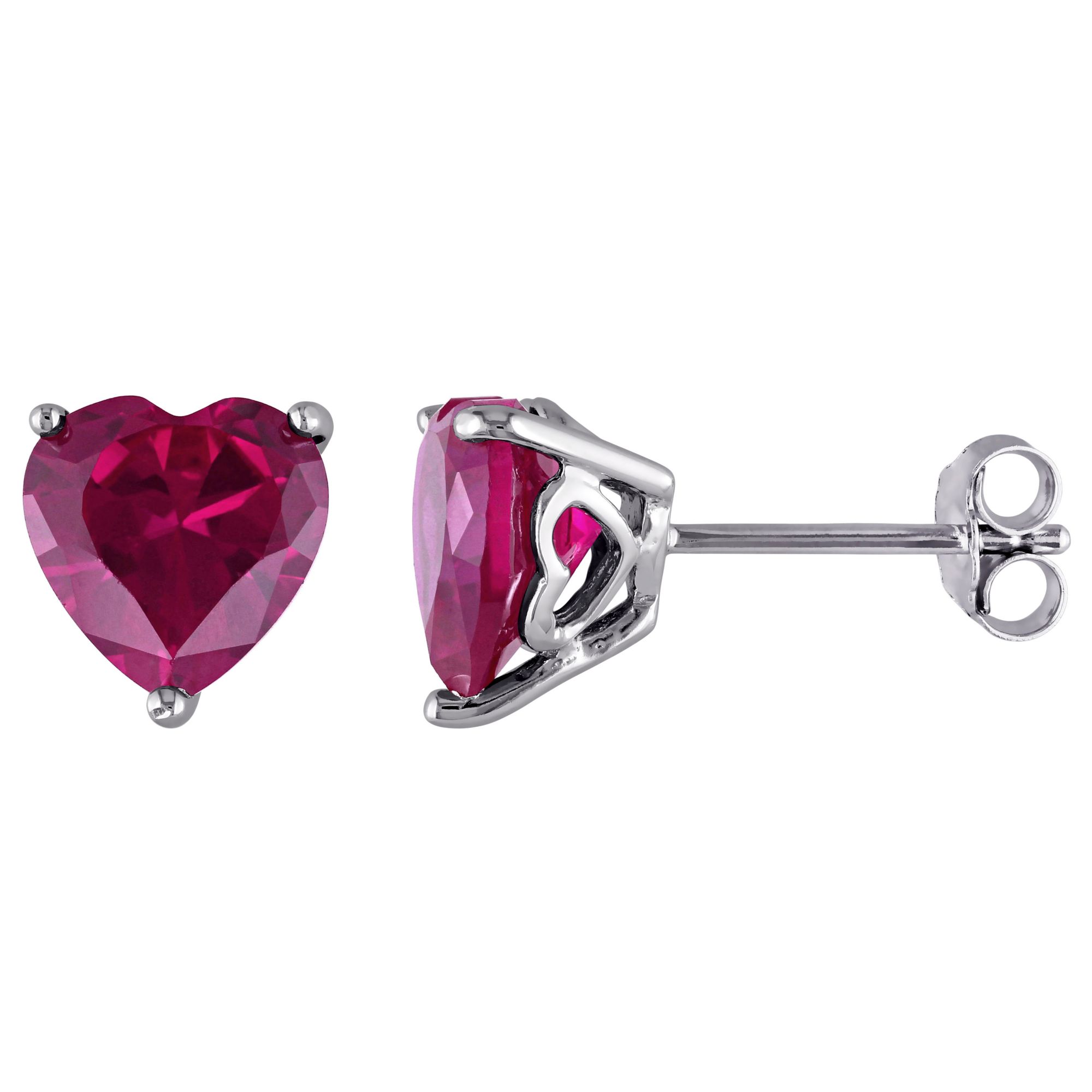 5.5 ct. t.g.w. Created Ruby Heart Stud Earrings in Sterling Silver