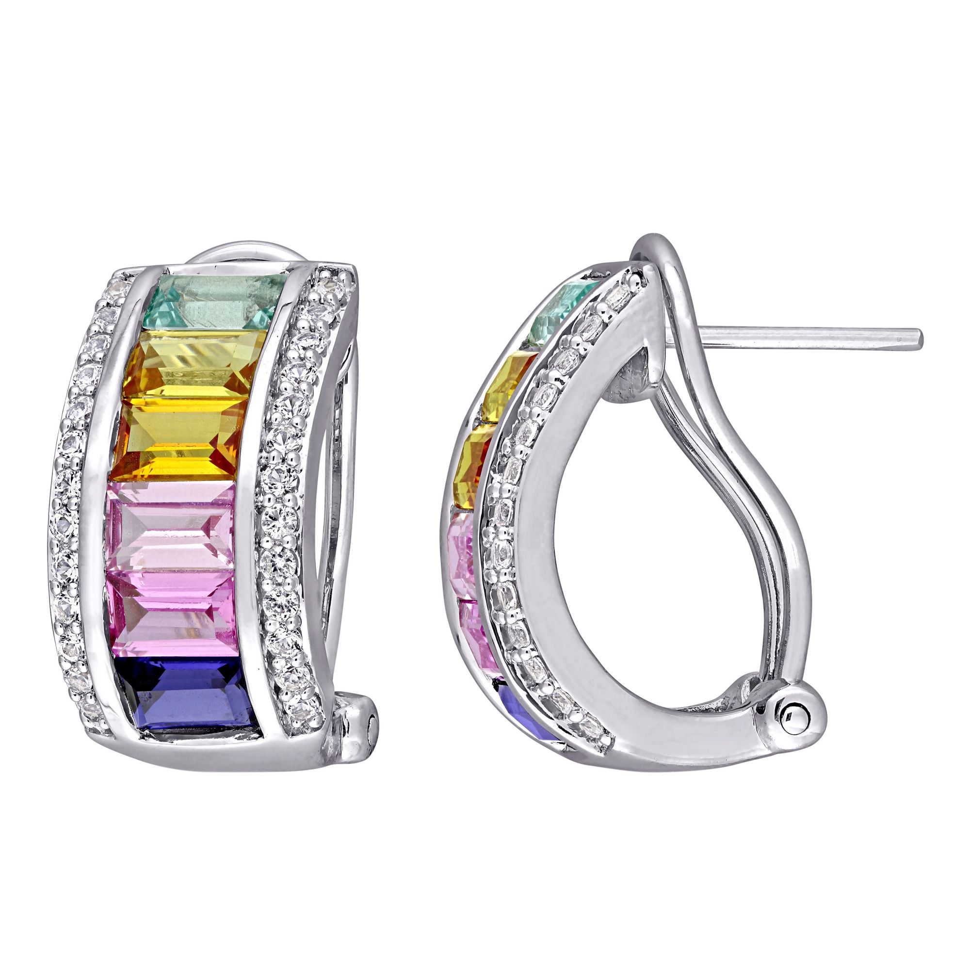 4.25 ct. t.g.w. Multi-Color Created Sapphire Hoop Earrings in Sterling Silver