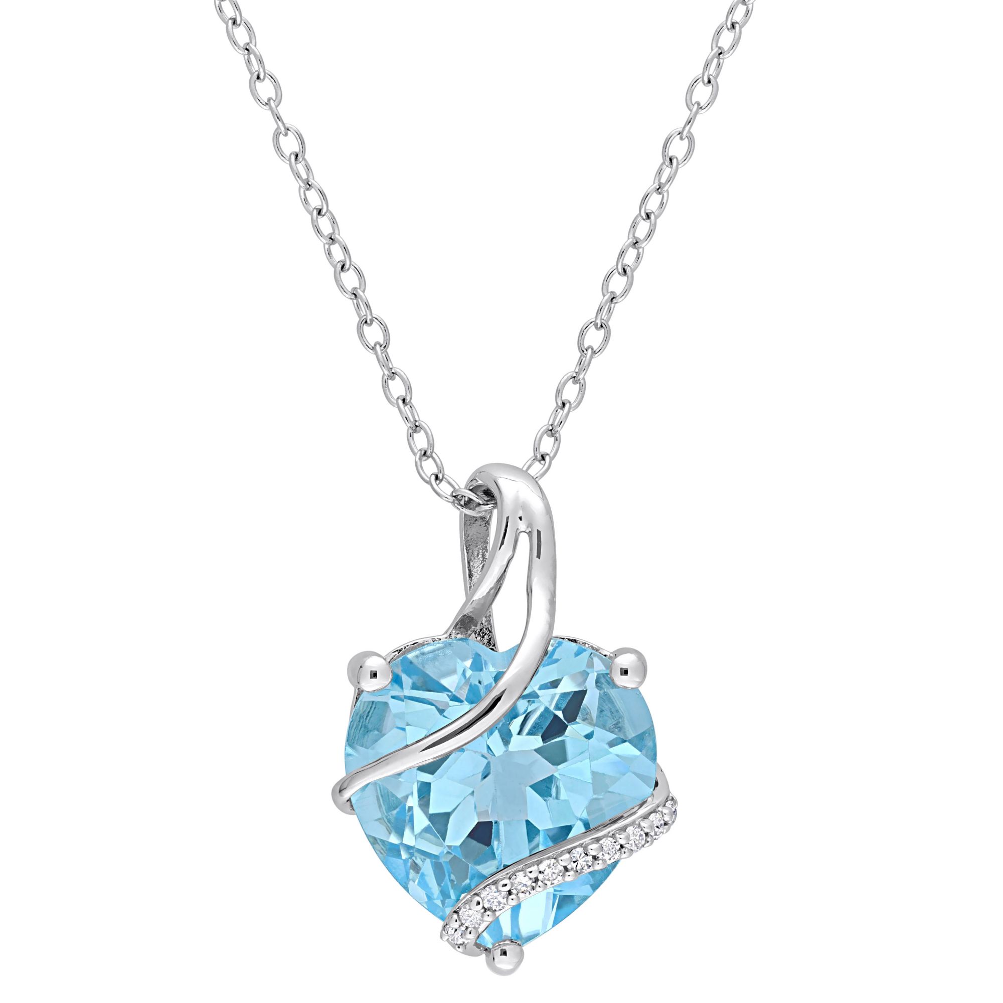 7 ct. t.g.w. Blue Topaz and Diamond Accent Heart Wrapped Necklace in Sterling Silver