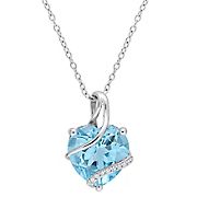 9 ct. t.g.w. Blue Topaz and Diamond Accent Heart Wrapped Necklace in Sterling Silver