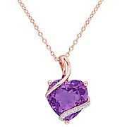 6.5 ct. t.g.w. Amethyst and Diamond Accent Heart Wrapped Necklace in Rose Plated Sterling Silver