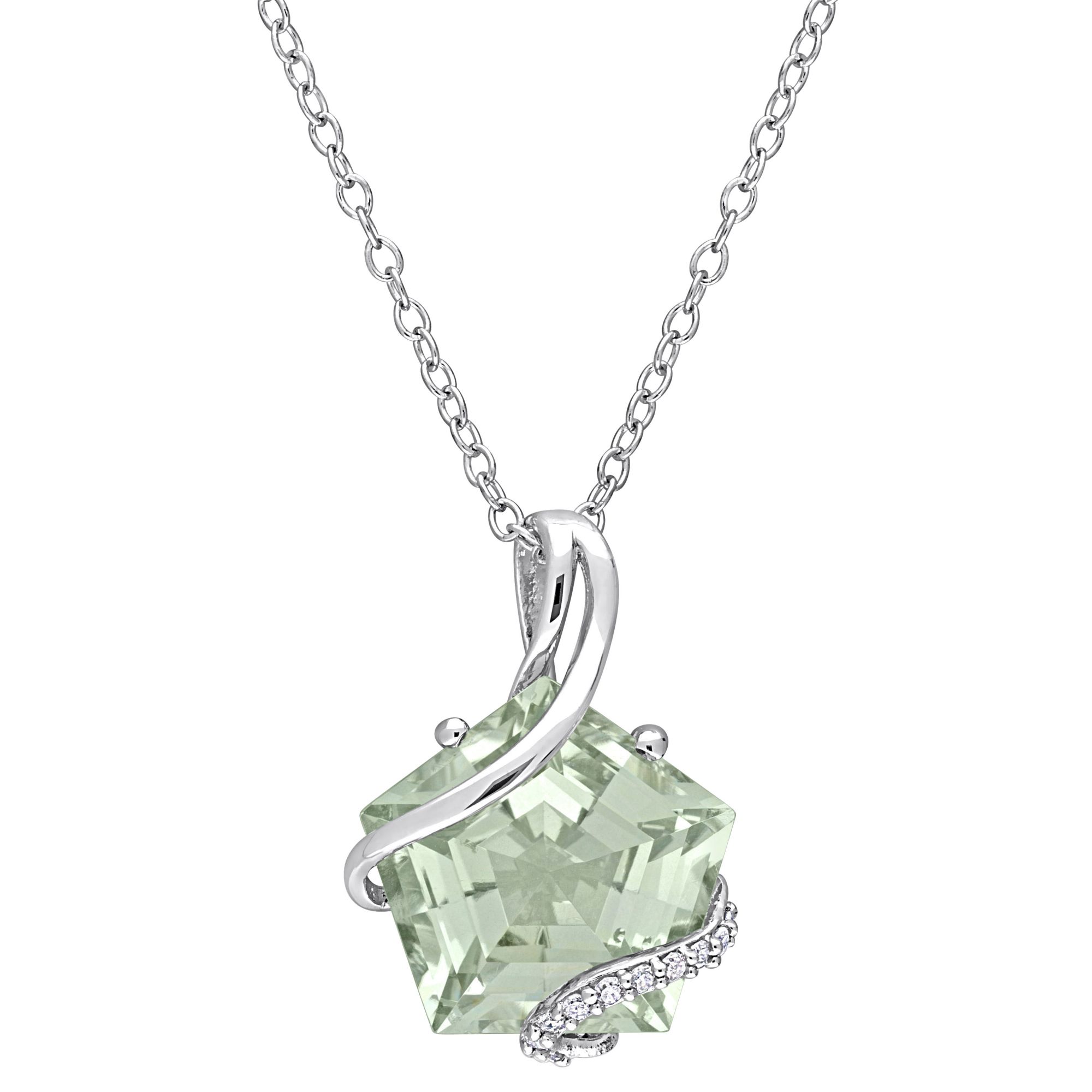 6.5 ct. t.g.w Green Quartz and Diamond Accent Swirl Necklace in Sterling Silver