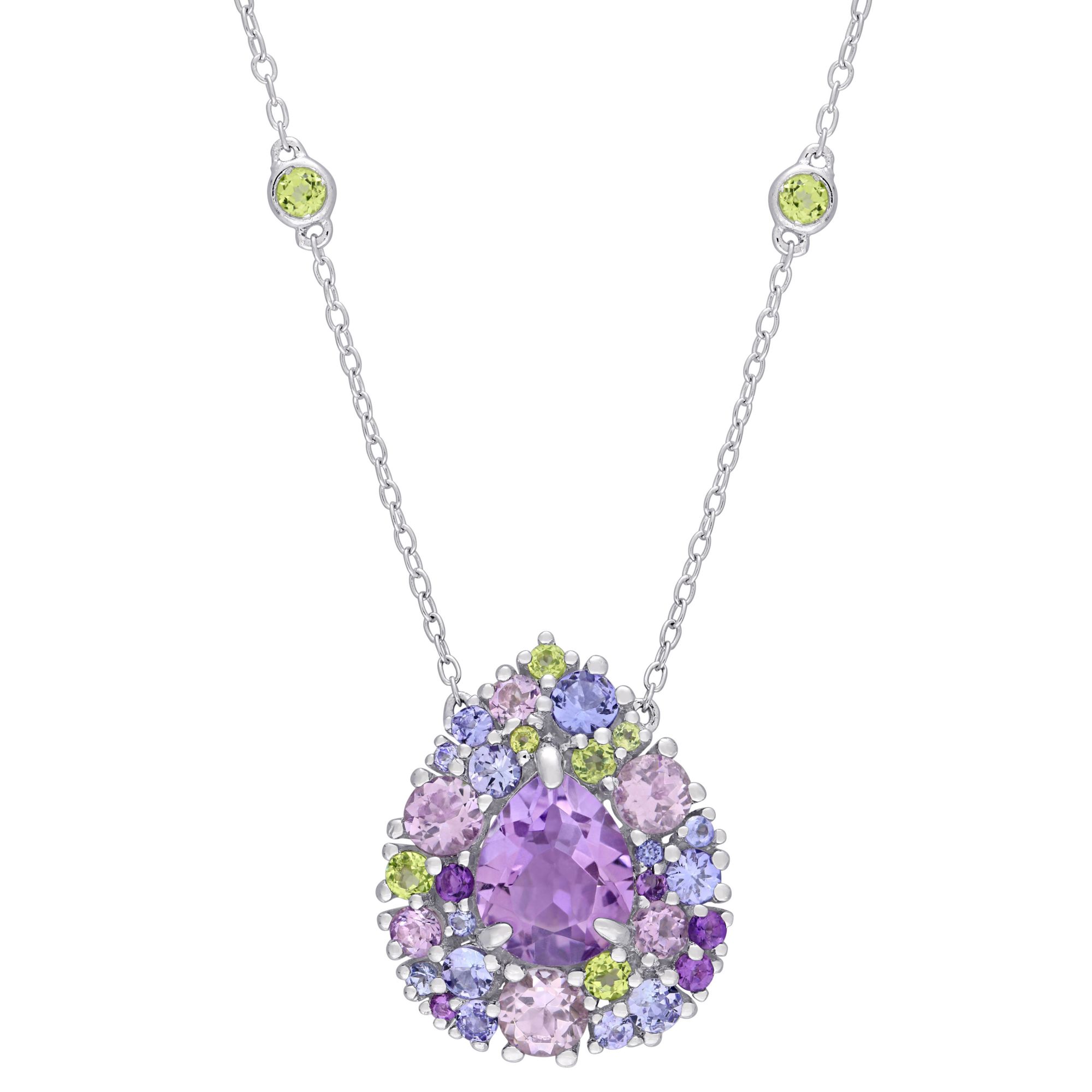 4.62 ct. t.g.w. Multi Gemstone Teardrop Cluster Necklace in Sterling Silver