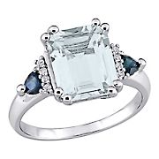 3.33 ct. t.g.w. Ice Aquamarine Sapphire and Diamond-Accent Cocktail Ring in Sterling Silver, Size 9