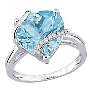 9 ct. t.g.w. Blue Topaz and Diamond Accent Heart Wrapped Ring in Sterling Silver, Size 6