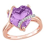 6.5 ct. t.g.w. Amethyst and Diamond Accent Heart Wrapped Ring in Rose Plated Sterling Silver, Size 7