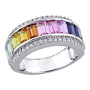 3.87 ct. t.g.w. Multi-Color Created Sapphire Eternity Ring in Sterling Silver, Size 6