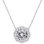 4.37 ct. t.g.w. Created White Sapphire Halo Necklace in 10k White Gold