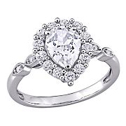 2.37 ct. t.g.w. Created White Sapphire and Diamond Teardrop Halo Engagement Ring in 10k White Gold - 10