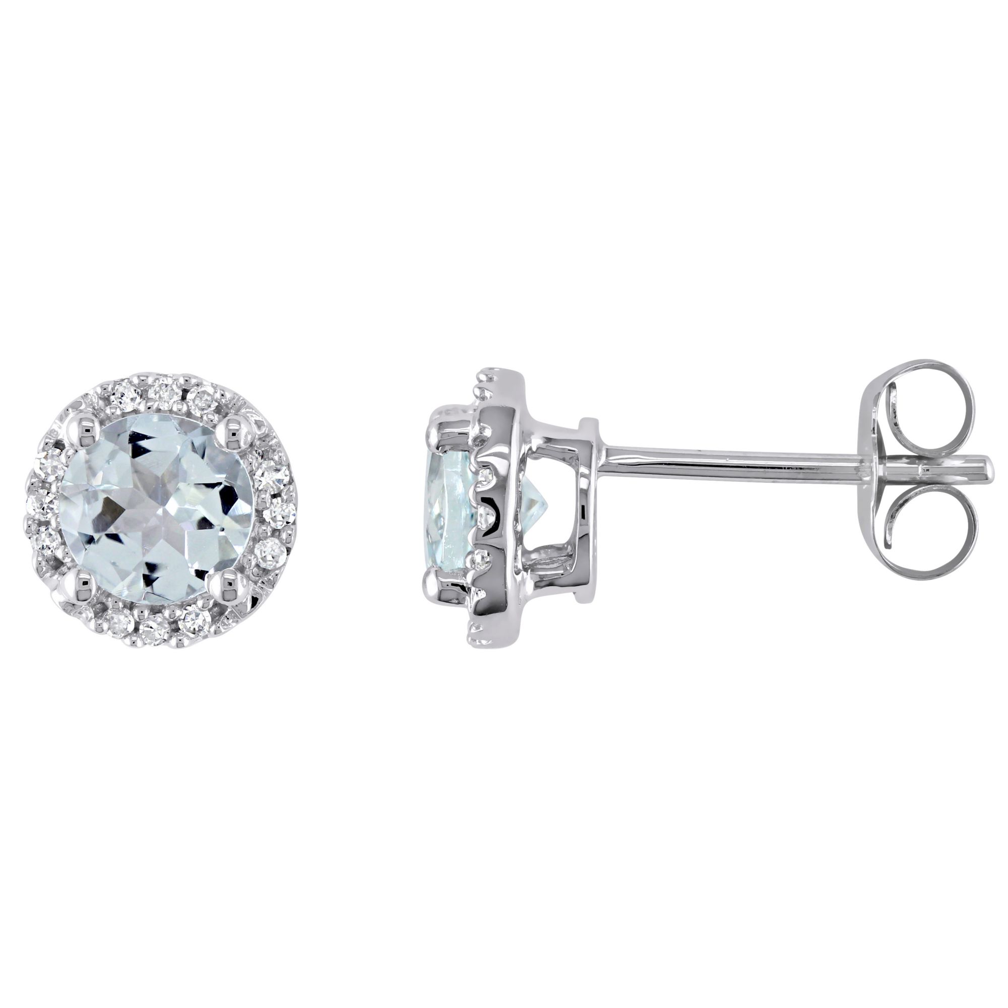 0.8 ct. t.g.w. Aquamarine and Diamond Accent Halo Stud Earrings in 10k White Gold