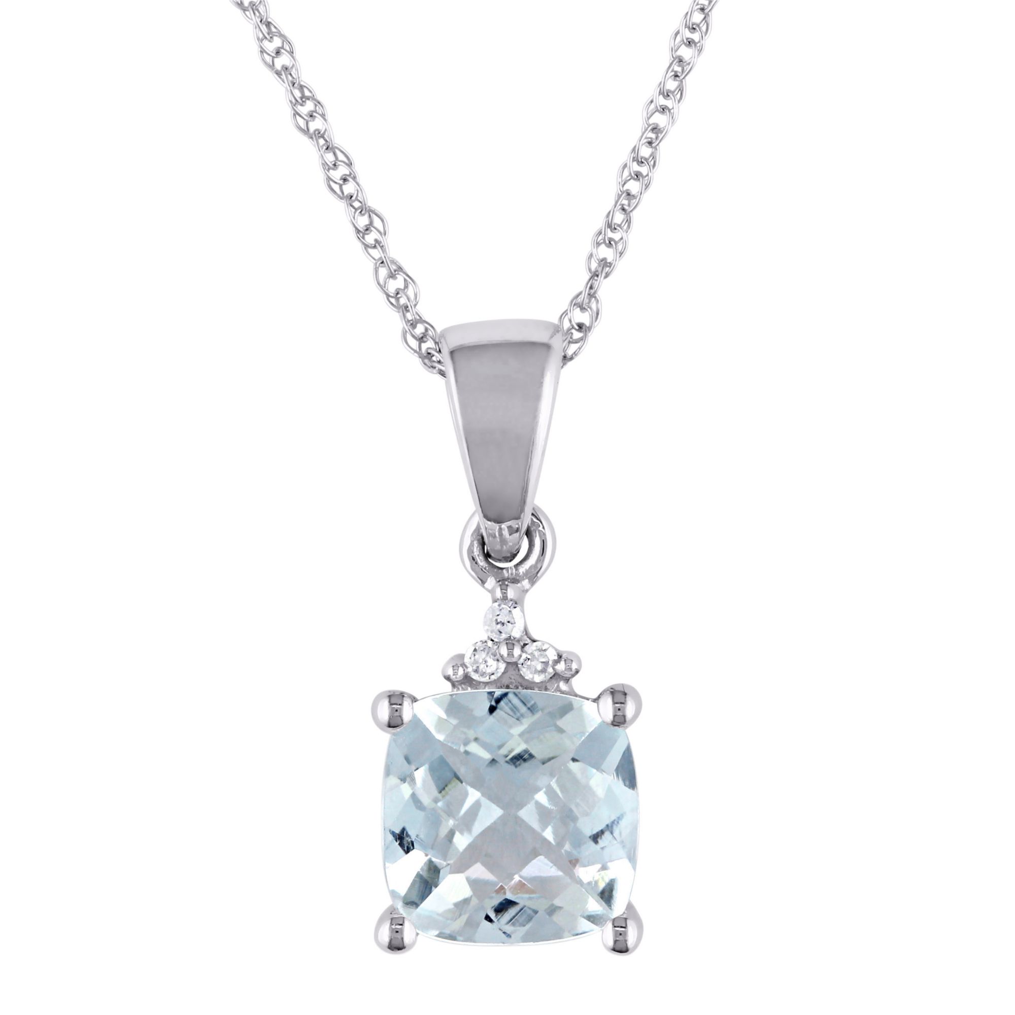 0.8 ct. t.g.w. Aquamarine and Diamond Accent Necklace in 10k White Gold