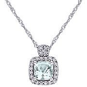 0.5 ct. t.g.w. Aquamarine and 0.1 ct. t.w. Diamond Halo Necklace in 10k White Gold