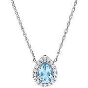 1.1 ct. t.g.w. Blue and White Topaz Teardrop Halo Necklace in 10k White Gold