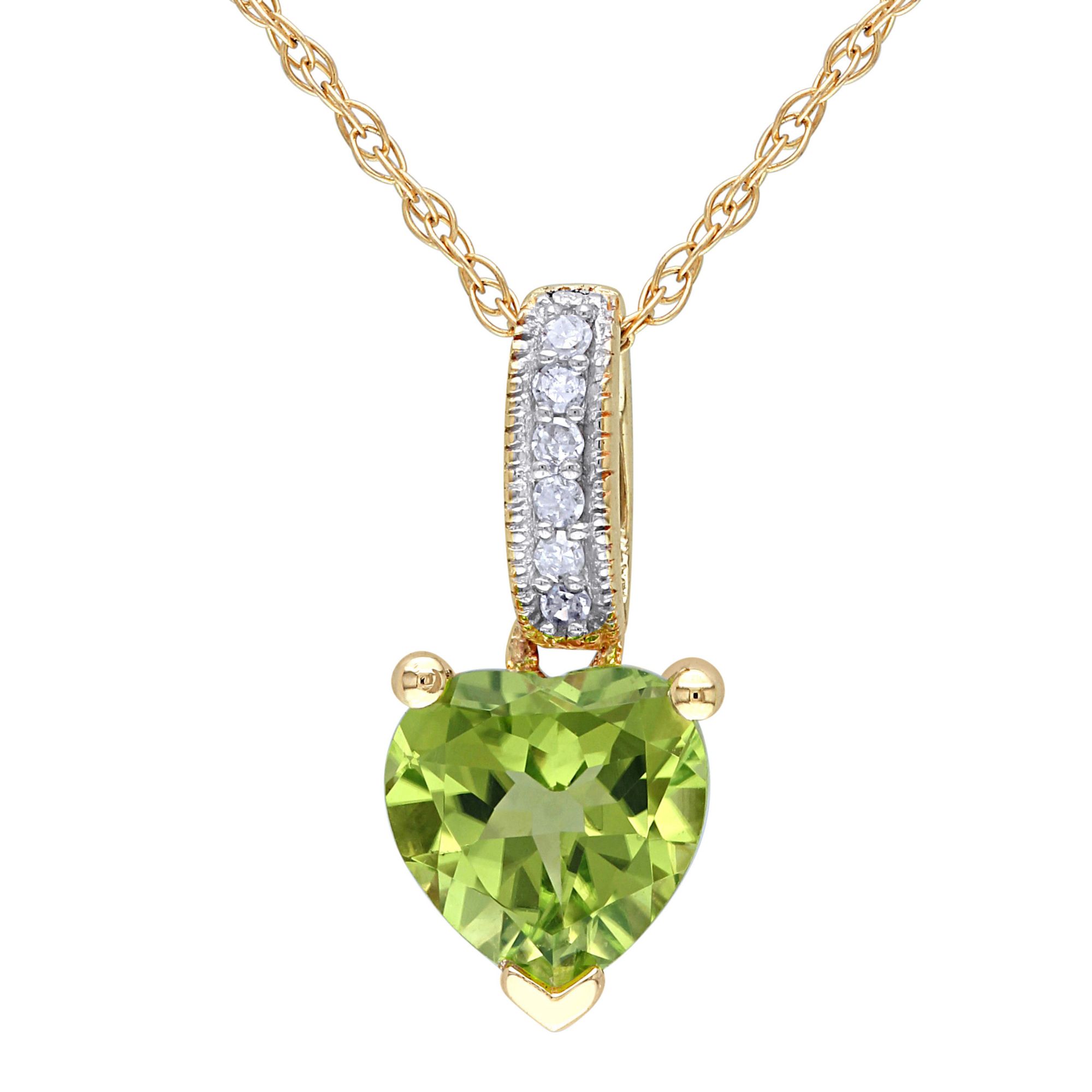 0.8 ct. t.g.w. Peridot and Diamond Accent Heart Necklace in 10k Yellow Gold