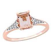 0.86 ct. t.g.w. Morganite and 0.1 ct. t.w. Diamond Emerald-Cut Engagement Ring in 10k Rose Gold, Size 8