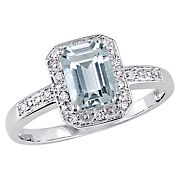 1 ct. t.g.w. Aquamarine and Diamond Accent Halo Ring in 10k White Gold, Size 9