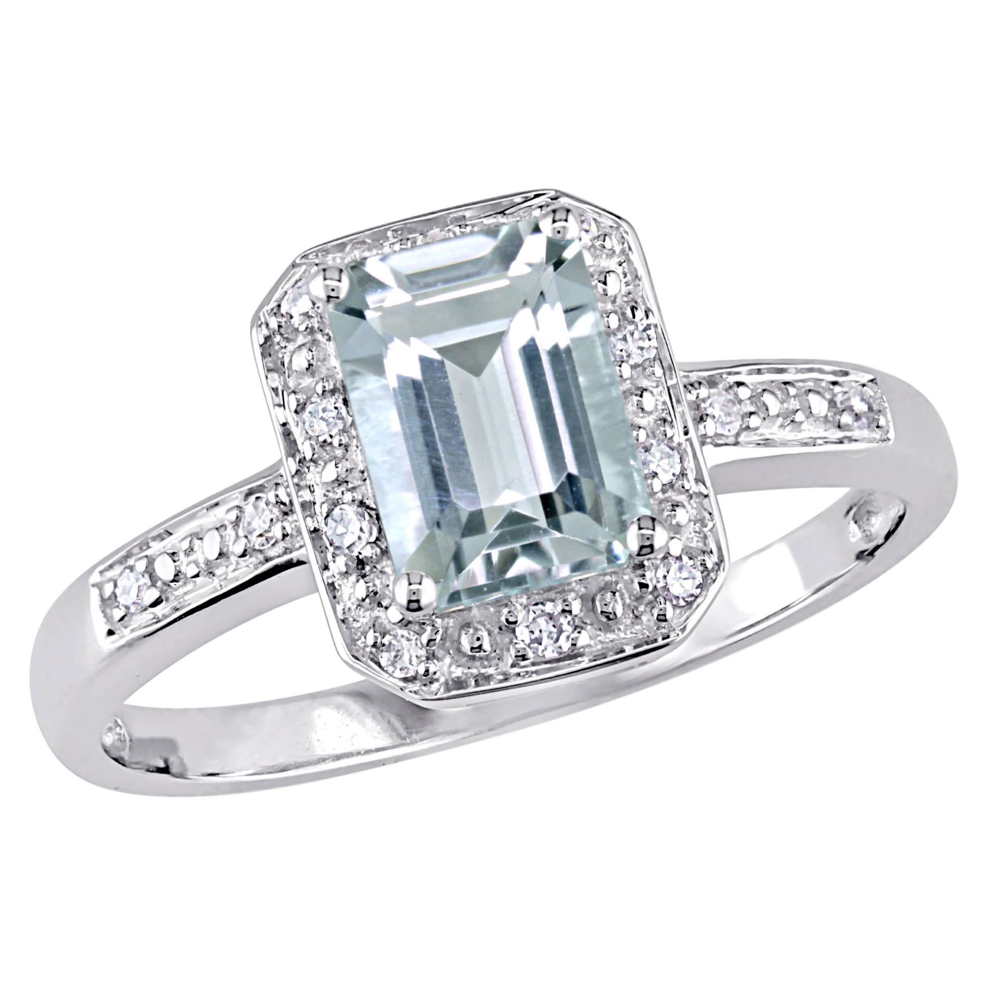 1 ct. t.g.w. Aquamarine and Diamond Accent Halo Ring in 10k White Gold, Size 10