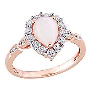Opal Created White Sapphire and Diamond-Accent Teardrop Halo Ring in 10k Rose Gold, Size 10