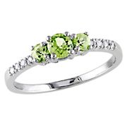0.5 ct. t.g.w. Peridot and Diamond Accent 3-Stone Ring in 10k White Gold, Size 9