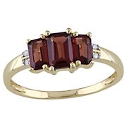1.5 ct. t.g.w. Garnet and Diamond Accent 3-Stone Ring in 10k Yellow Gold, Size 5