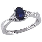 0.63 ct. t.g.w. Sapphire and Diamond Accent Oval Ring in 14k White Gold, Size 8