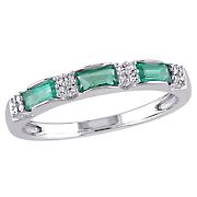0.38 ct. t.g.w. Emerald and Diamond Accent Eternity Ring in 10k White Gold, Size 8