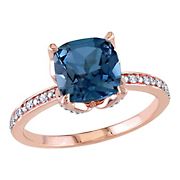 2.63 ct. t.g.w. London-Blue Topaz and Diamond Accent Ring in 10k Rose Gold, Size 5