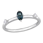 0.33 ct. t.g.w. London Blue Topaz and White Topaz Oval Stackable Ring in 10k White Gold, Size 6