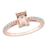 0.86 ct. t.g.w. Morganite and 0.1 ct. t.w. Diamond Emerald-Cut Engagement Ring in 10k Rose Gold, Size 9