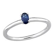 0.33  ct. t.g.w. Blue Sapphire Oval Solitaire Stackable Ring in 10k White Gold, Size 6