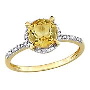 1.25 ct. t.g.w. Citrine and Diamond Accent Halo Ring in 10k Yellow Gold, Size 10