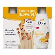Dove Glowing Body Wash, 2 pk. + Mango and Almond Butter Scrub For Dry Skin, 3 ct.