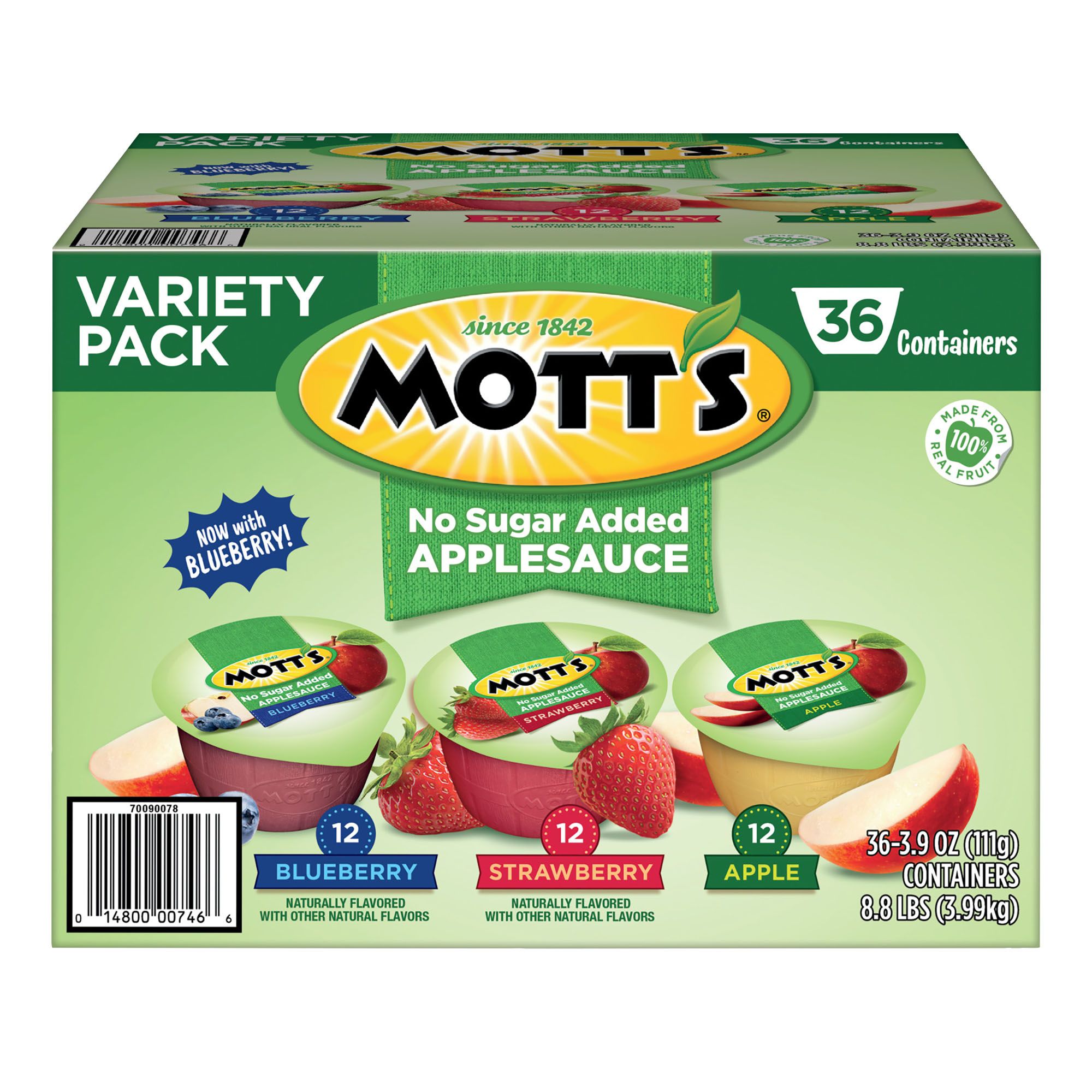 Mott's No Sugar Added Applesauce Variety Pack Cups, 36 pk./3.9 oz.